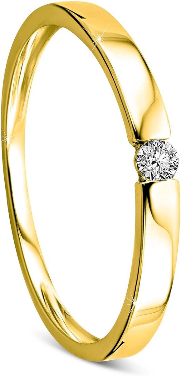 Ring voor dames, verlovingsring, goud, solitairring, diamantring, 14 karaat (585), briljant 0,05 crt geelgoud, ring met diamanten
