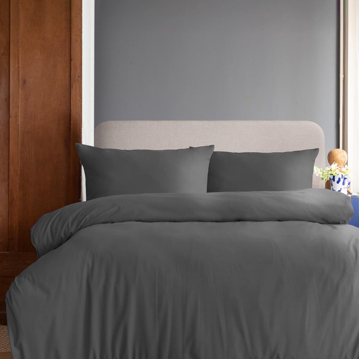 Beddengoed set 155x220 cm - geborsteld microvezel - antraciet - heerlijk zacht en warm - ShopVlot