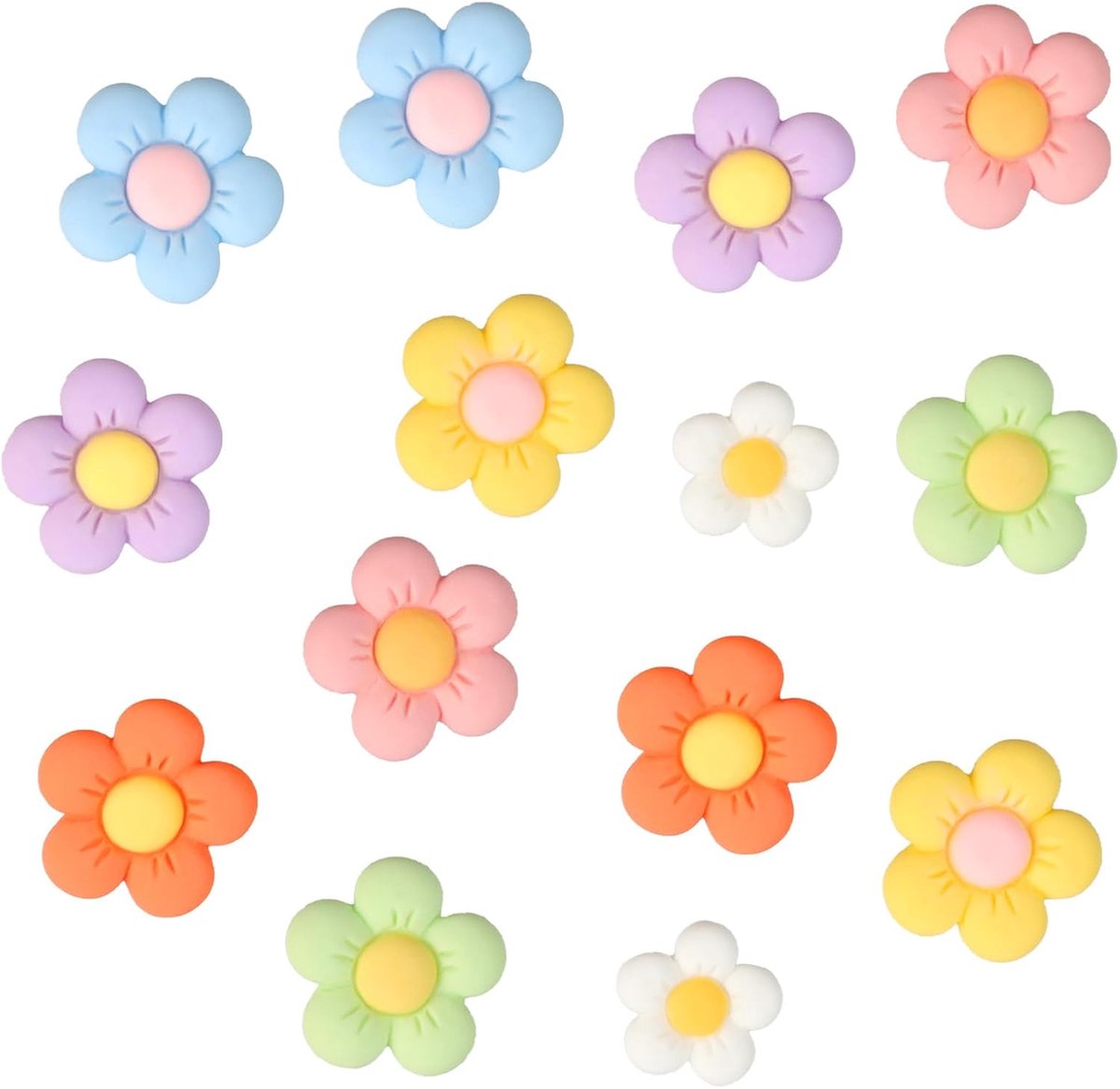 14 stuks bloemen voor crocs, 7 kleuren bloemenvorm, schoenbedels, kleurrijke schattige bloemen schoensteker, bloem schoenbedels, voor dames en meisjes, doe-het-zelf clogs decoraties