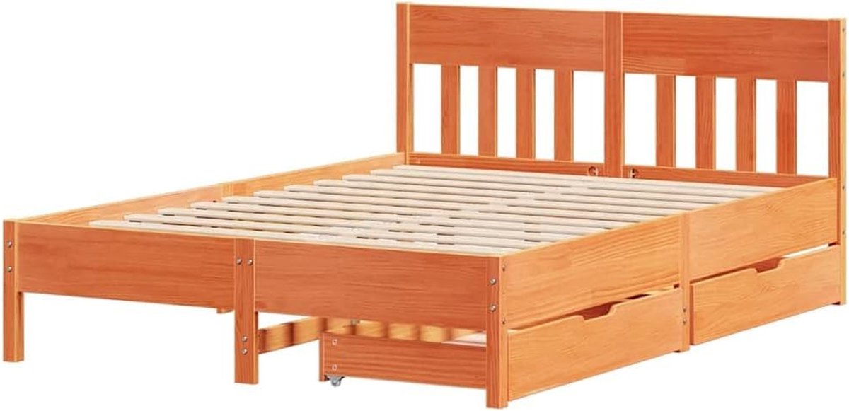 Bedframe met hoofdbord - Houten bed ombouw - Goede nachtrust - Massief grenenhout frame - 120 x 200 cm - Wasbruin