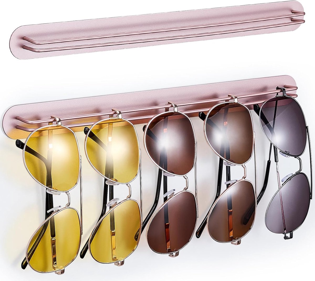 Brillenhouder voor aan de muur, brillenstandaard voor meerdere brillen, zonnebrillenopberger, zelfklevende brillenhouder, brillenopberging, brillenrek, zonnebrillenhouder organizer (roségoud, 2 stuks)