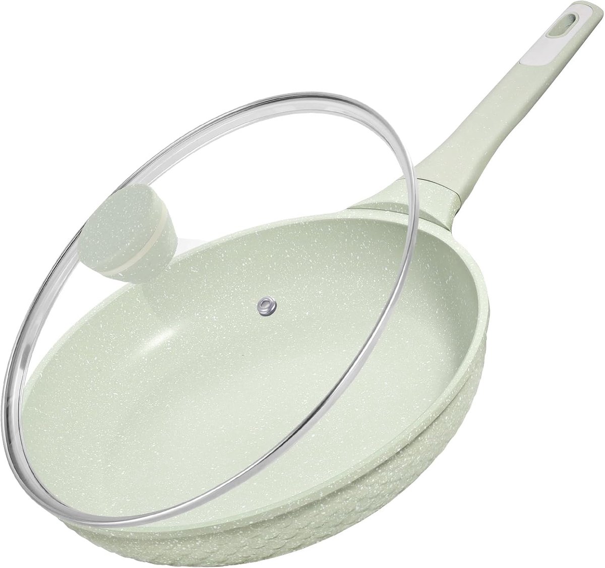 Anti-aanbakpan 28 cm | Braadpannen met deksel | gecoate pan vetvrij braden, pannenset, Aluminium Granieten, 100% vrij van PFAS, PFOA | Gasfornuis en Inductiefornuis alle warmtebronne