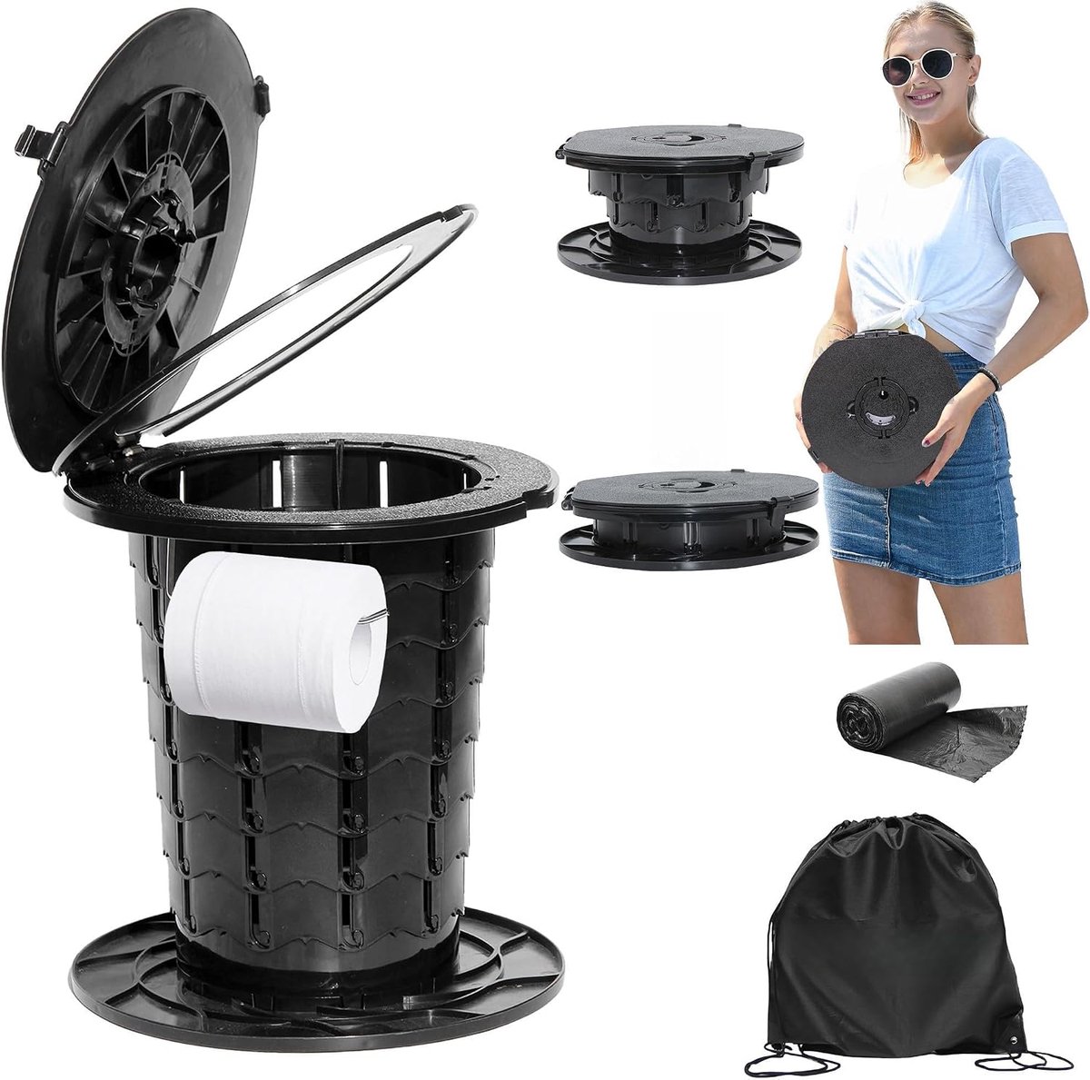 Upgrade draagbaar toilet voor volwassenen opvouwbaar toilet reizen toilet met vrouwelijk urinoir apparaat, verstelbare hoogte camping toilet draagbaar potje voor auto camping wandelen strand