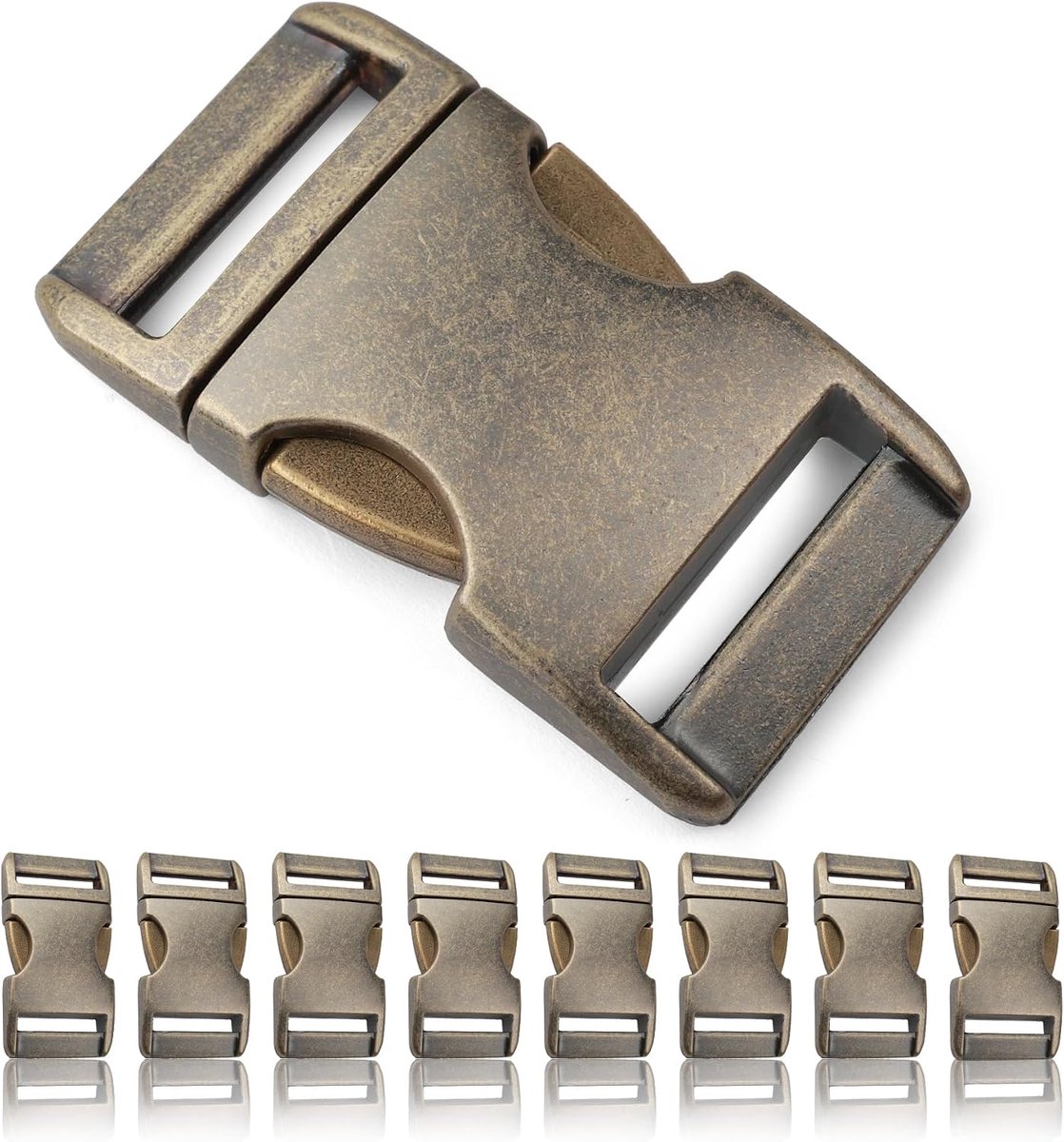 Alumaxx kliksluiting van metaal, 5/8" (15mm) set 8x klipsluiting/steeksluiting voor koord, band en paracord, inzetbaar voor hondenhalsband, rugzak, outdoor uitrusting, vermessingt antiek goud
