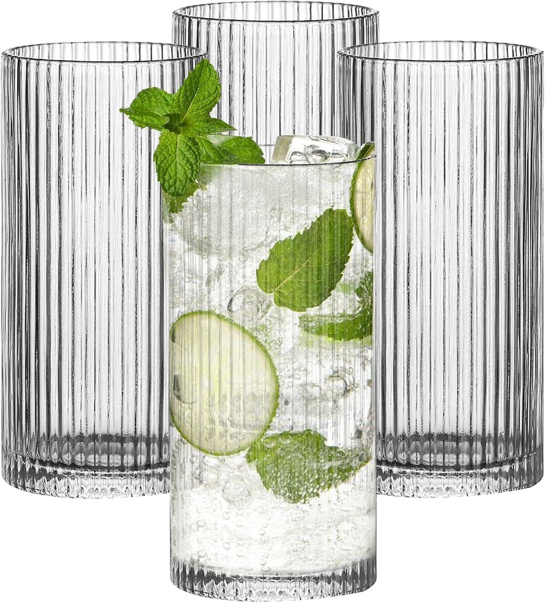 Longdrinkglazen van 360 ml: koffiekopjes, transparante glazen glazen, premium glas, koffiekopjes voor thee, melk, whisky, sap, mojito
