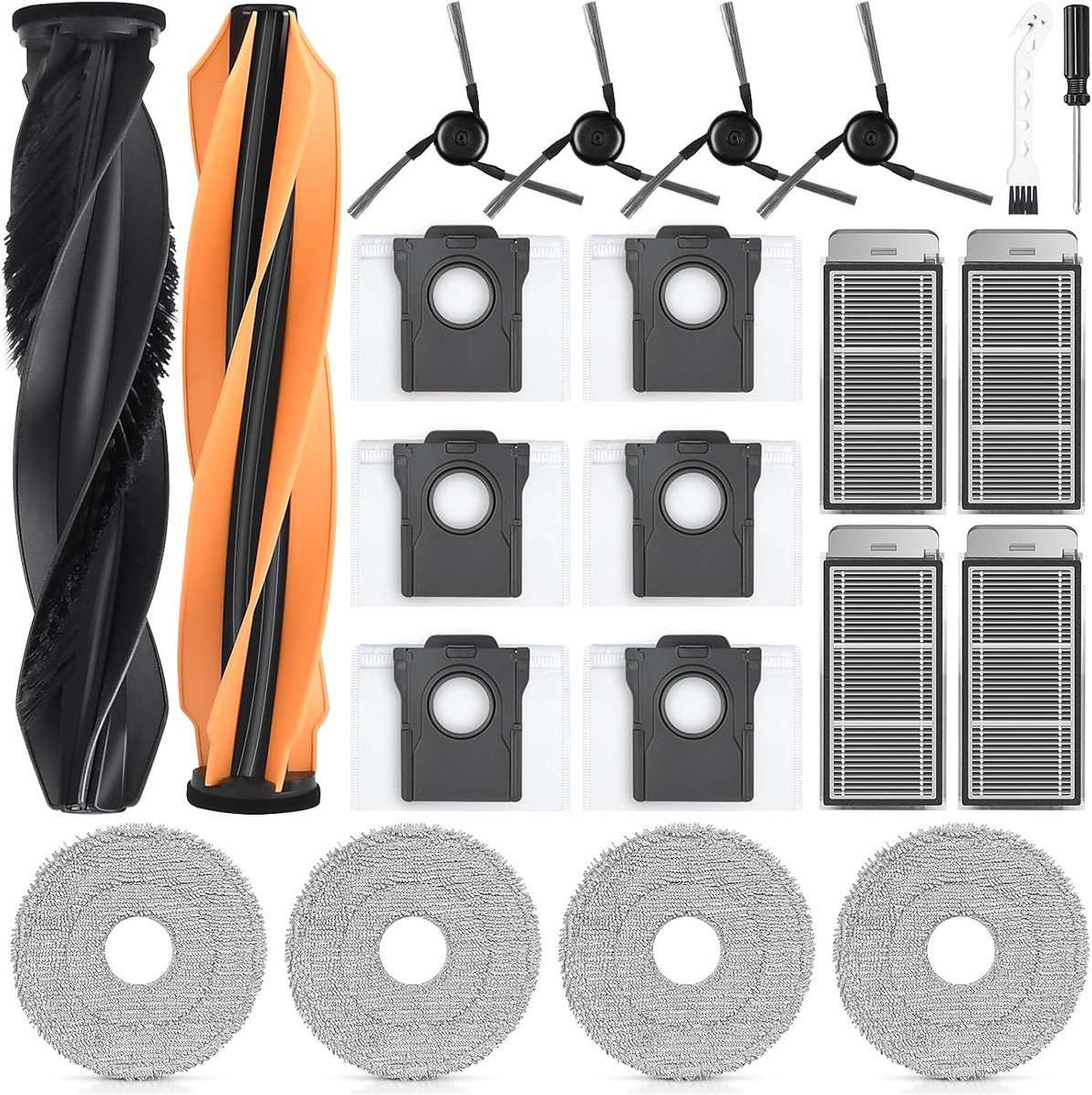 X50 Ultra Complete 22 stuks accessoires / L40s Pro / L50 Pro robotstofzuiger met 2 hoofdborstels, 4 reinigingsdoeken, 4 filters, 6 stofzakken, 4 zijborstels, 1