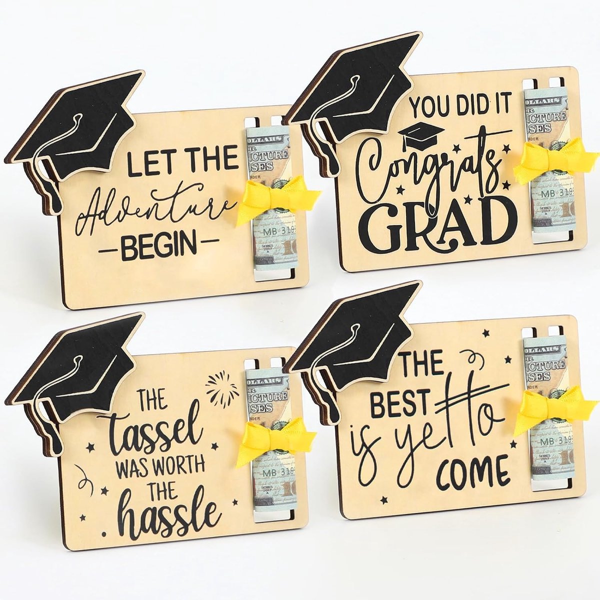 Geldgeschenken van hout voor afgestudeerden, 4 stuks, verpakking voor geld, cadeau voor bachelor, master, doctoraat of diploma 2026