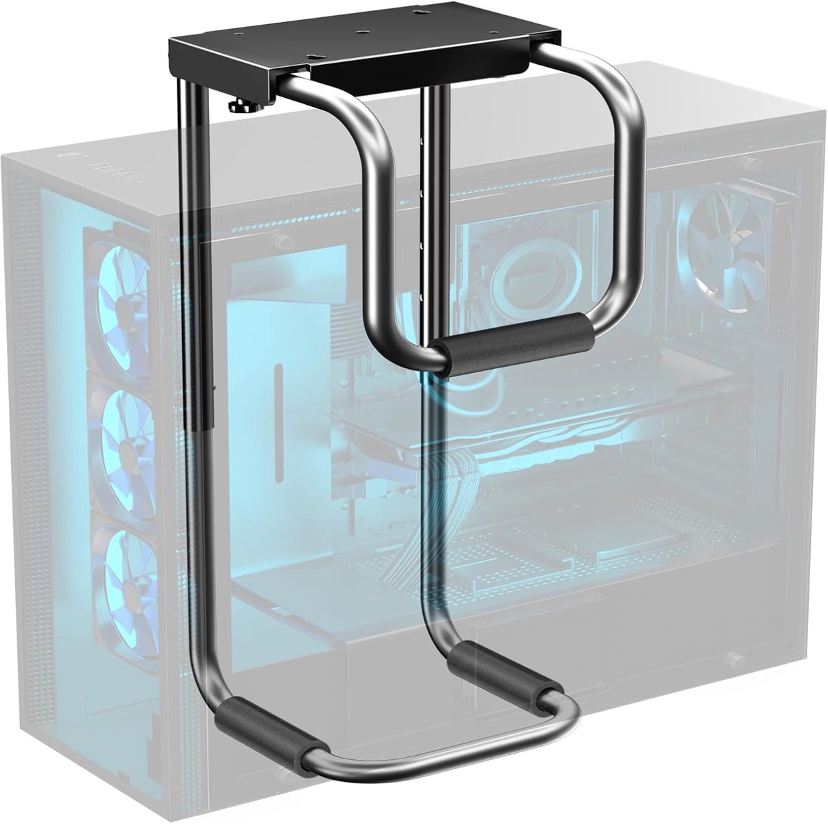 Heavy Duty PC-houder voor onder bureau, verstelbare computerbehuizing met beschermende pads, uitstekende luchtcirculatie tot 66 lbs, zwart
