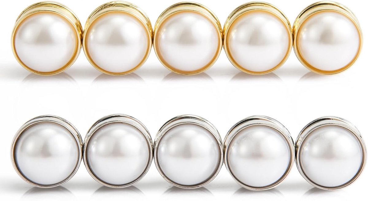 10st Magnetische Hijab Pins, Dubbelzijdige Parels Hijab Multifunctionele Parel Bruidssluier Gewichten Bruiloft Sluier Gewichten Magnetische Parels voor Vrouwen Meisjes Kleding(5 Goud & 5 Zilver)