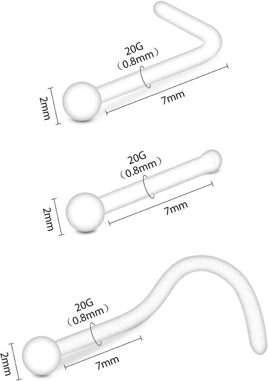 20G transparante neushouder, onzichtbare bal of platte neus bothouder Bioflex kunststof, transparante neusstuds verbergen piercing voor schoolwerk — afbeelding 2