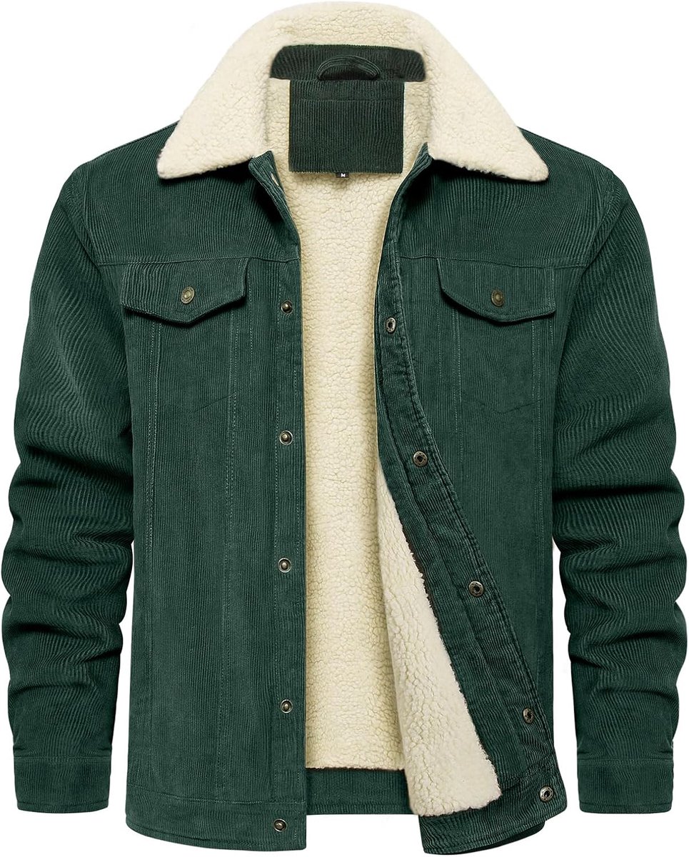 Herenjassen, sherpa-fleece gevoerde winterjas, dikke warme corduroy cargo trucker-jas met thermische reverskraag, militair windjack met zakken, flanellen werkjassen