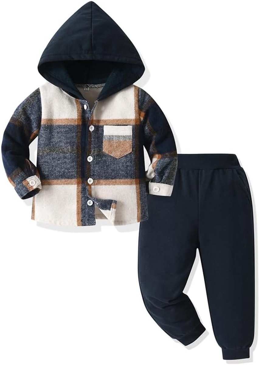 Peuter Tops Jongens Plaid Hoodie Broek Herfst en Winter Outfits