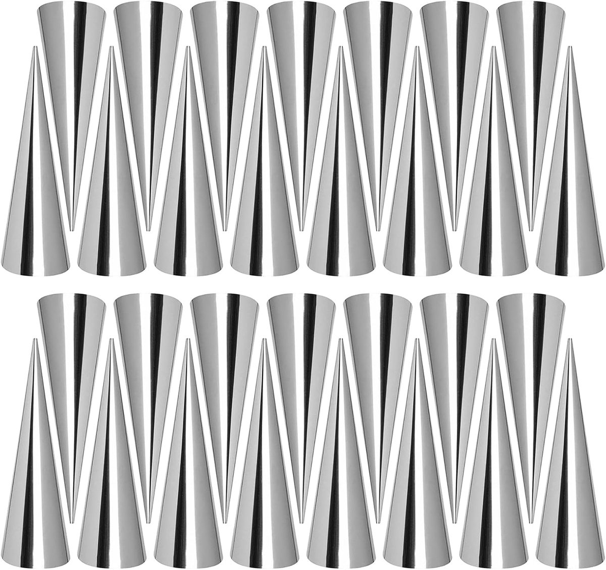 Vormen, 30 stuks, schillerkrultvorm, roestvrij staal, croissant-vorm, schuimrolvorm, spiraal, hoorntubes, bakvorm, schuimrollenset voor slagroomhoorn, croissant, bakvorm