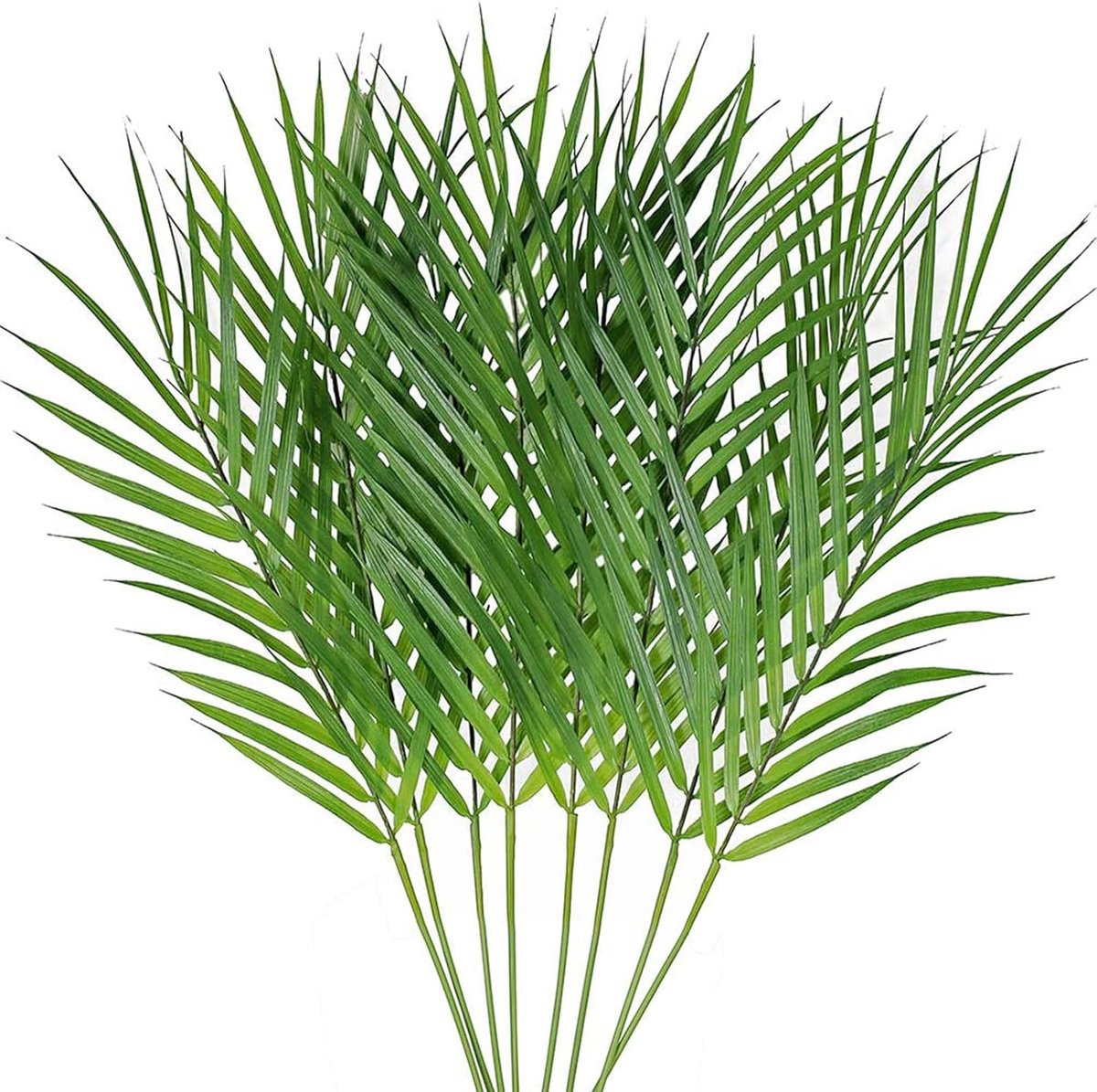 SnelShoppen - 8 Stuks Kunststof Palmbladeren Fake Groene Takken, Tropische Areca Palm Bladeren, 66 cm Lang, Wasbaar, Decoratie Voor Verjaardag, Huweli