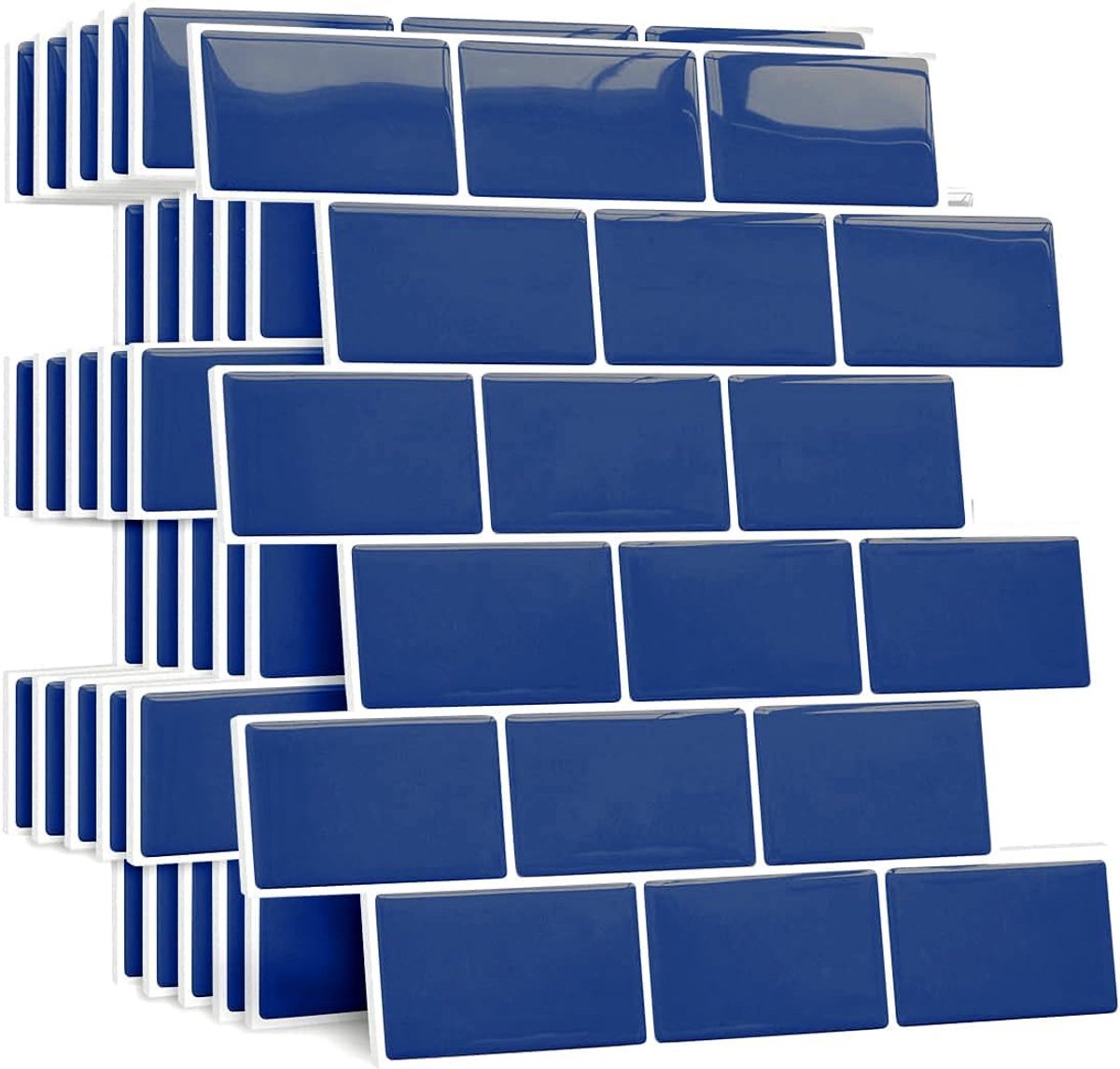 SnelShoppen - Zelfklevende Wandtegels Keuken en Badkamer, Metro Subway Tegels, 3D Stickers in Blauw, 10 Bladen, Duurzaam en Sterk, Peel and Stick