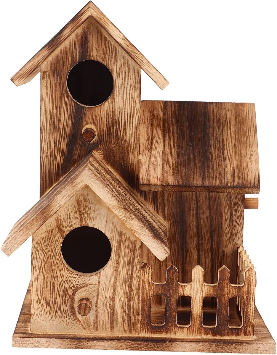 SnelShoppen - Houten Vogelhuisje met Hangkoord voor Buiten - Decoratie voor Blauwe Vogels, Vinken, Mezen en Zwaluwen - DIY Educatief voor Kinderen - 8