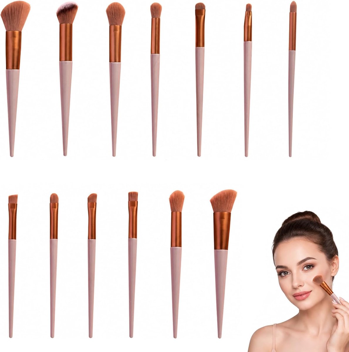 SnelShoppen - 13-delige Professionele Makeup Kwasten Set - Premium Synthetische Make-up Kwasten voor Poeder, Concealer, Highlighter, Foundation, Eyeli