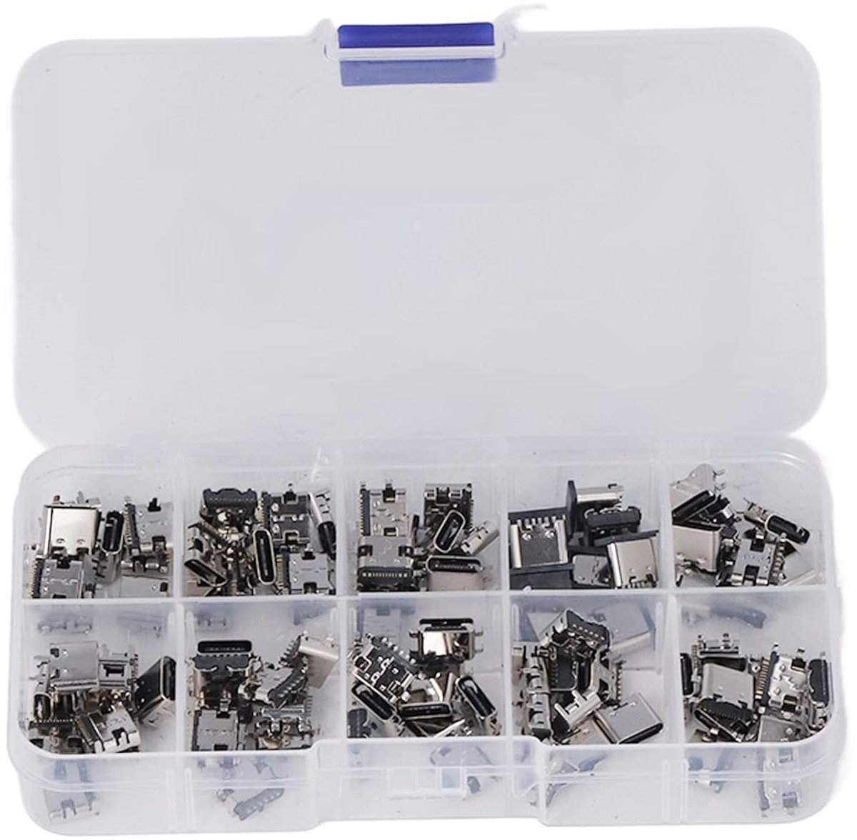 SnelShoppen - 100 Stuks Type C USB Vrouwelijke Plug Connector Jack Soldeer Reparatie Vervangadapter Assortiment Set met RVS Behuizing voor Computers,