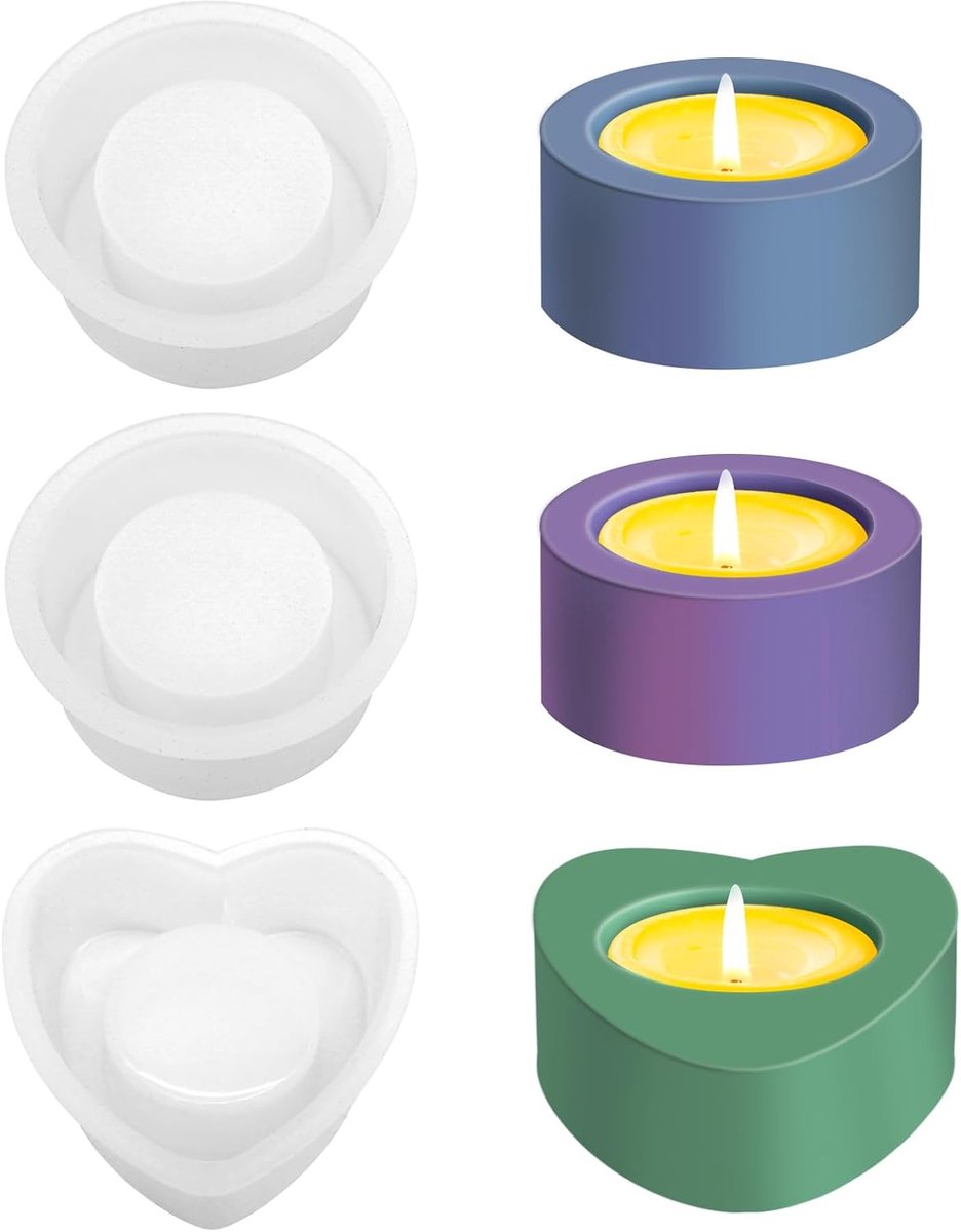 Silicone Candle Holder, 3 Pcs Moulds, Silicone Tealight Holder, Concrete Candle Holder, Mould, Heart, Round Shape, DIY - ShopVlot