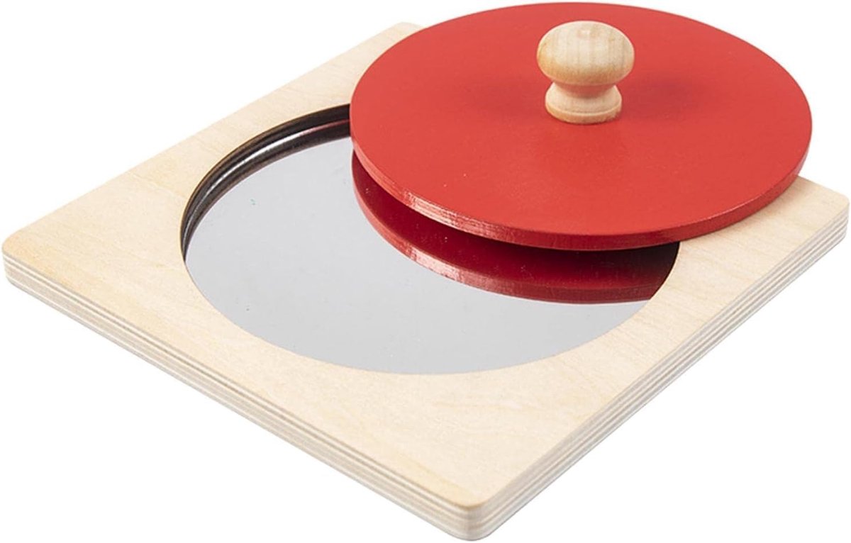 SnelShoppen - Montessori Spiegel, Baby Spiegel Knop Puzzel, Ronde Houten Speelgoed in Geometrische Vorm Vroeg Educatieve Speelgoed Cadeaus voor Pasgeb