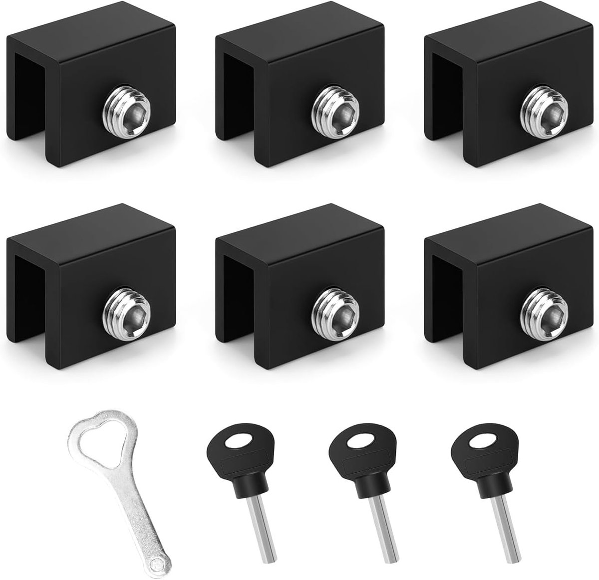 SnelShoppen - 6 Stuks Verstelbare Raamsloten Zwart - Sliding Window Locks van Aluminium Legering - Veiligheidsstoppers voor Schuifdeuren en Raam - Ide