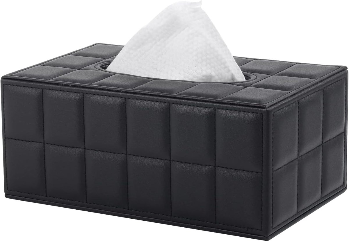 SnelShoppen - Zwarte Rechthoekige Handdoekdoos PU Leer Cosmetische Doek met Magnetische Onderkant voor Lades Badkamer Auto Kantoor Decoratie