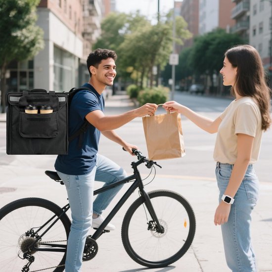 Geïsoleerde Bezorgtas - Afhaaltas Warm - Voedsel Transport - Uitneembare Verdeler - 68 Liter Capaciteit - Zwart — afbeelding 2