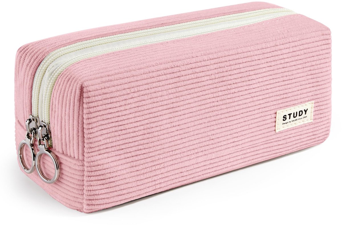 SnelShoppen - Kalidi Etui Meisjes Tieners Uniseks, Roze Corduroy Etui voor Pennen, Schrijven, School, Creatief Gebruik, Perfect voor Kinderen en Jonge