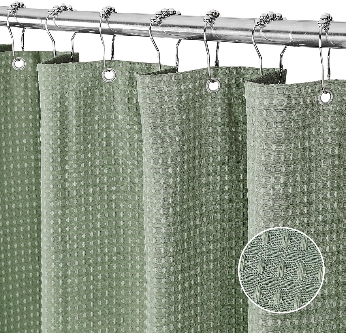 SnelShoppen - Wafeldouchegordijn met Magneet, Wasbaar Badgordijn van Polyester, Waterdicht met 12 Ringen, 90 x 183 cm, Groen voor Douche en Badkuip
