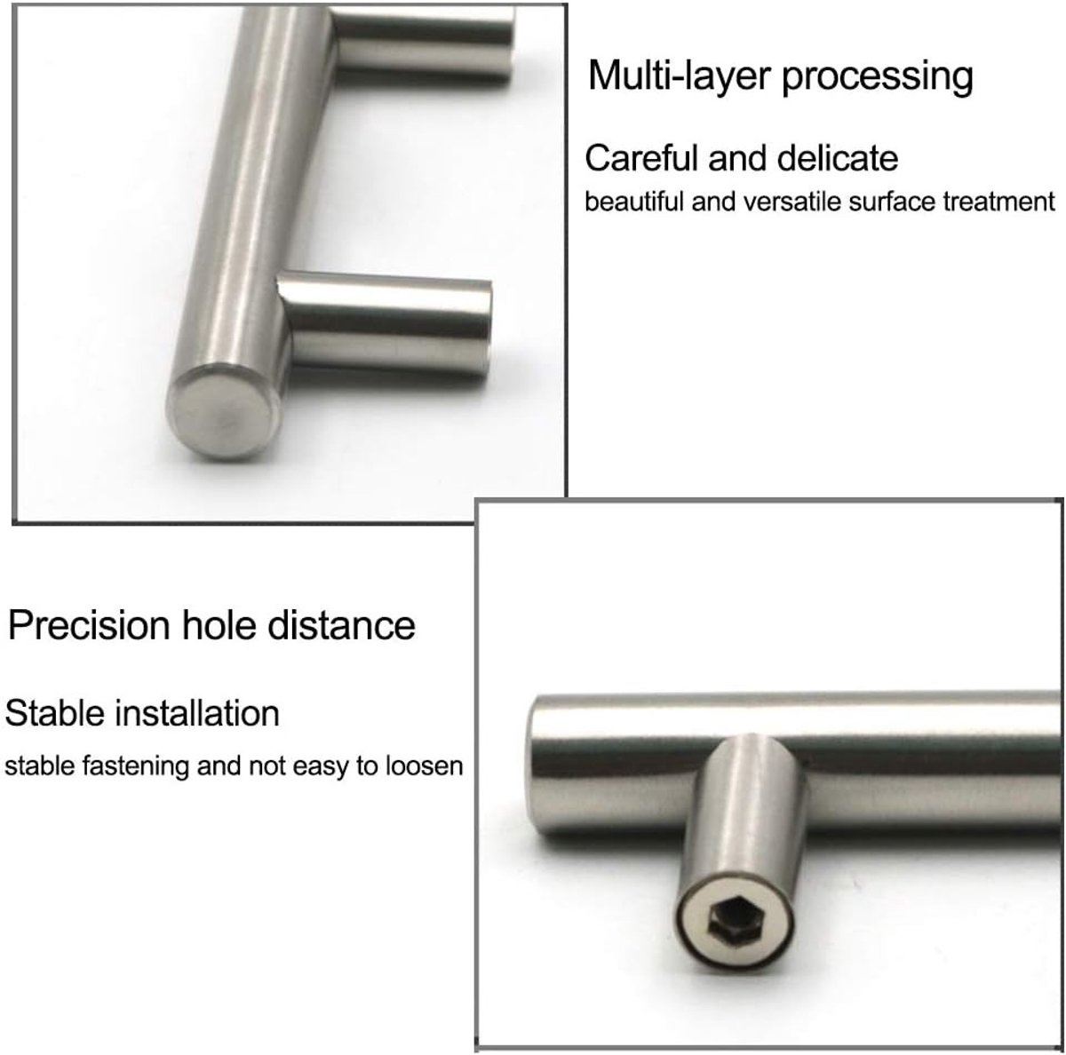 Set van 6 Keukenladen Handgrepen in Geborsteld RVS - T-Bar Trekknoppen voor Meubels en Deuren (224mm)