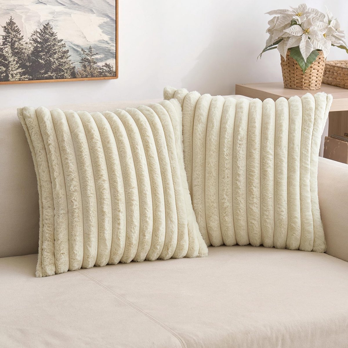 Omgoods - Set van 2 Plush Velvet Kussenhoezen 40 x 40 cm in Beige