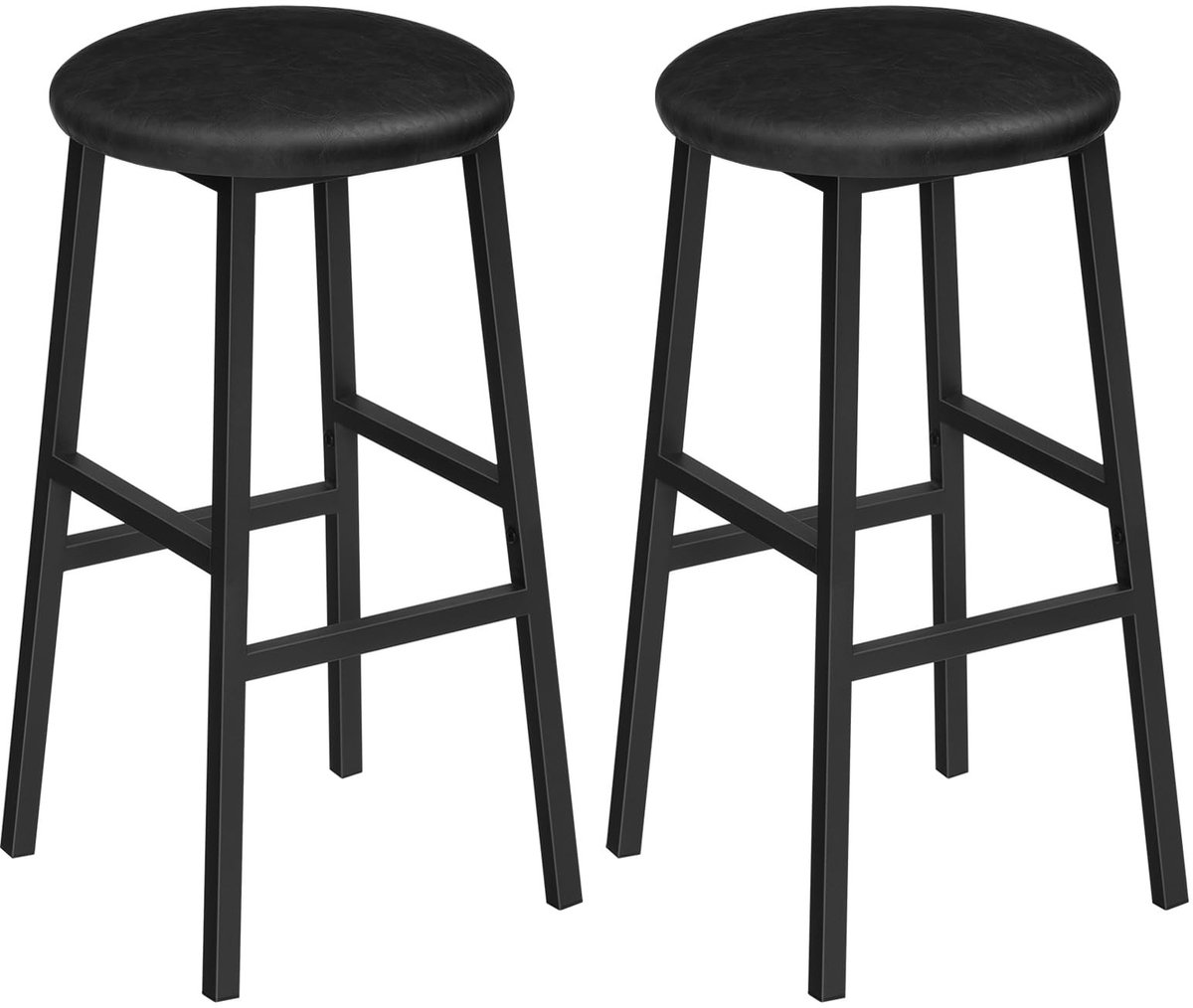 Omgoods - Set van 2 Barkrukken met Padded PU Zitting - 63cm Hoog, Zwart