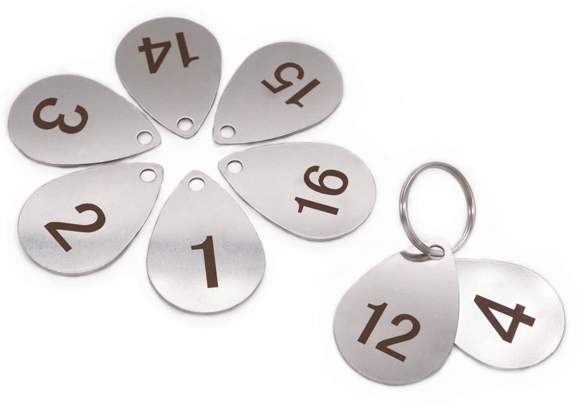 Omgoods - Set van 50 RVS Sleutelhangers met Nummering voor Organisatie