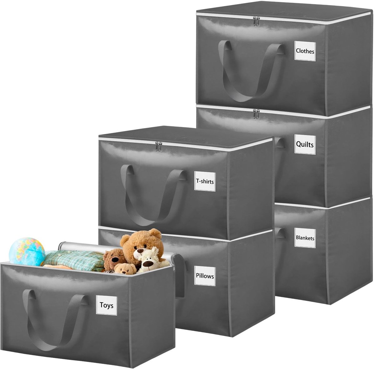 Omgoods - Set van 6 Grote Waterdichte Opbergtassen 100L met Rits en Handvat