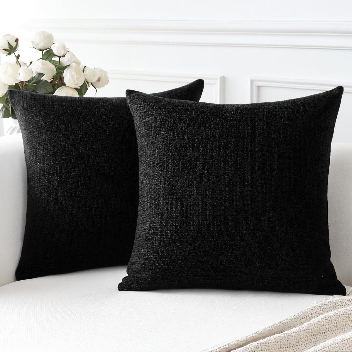 Omgoods - Set van 2 Effen Linnen Kussenhoezen 45 x 45 cm in Zwart