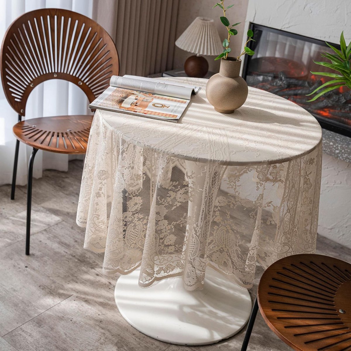 Omgoods - Ronde Kant Tafelkleed 75 inch met Bloemenpatroon Beige