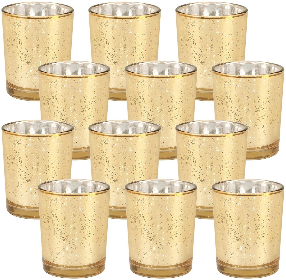 Omgoods - Set van 12 Gouden Teelichthouders van Glas