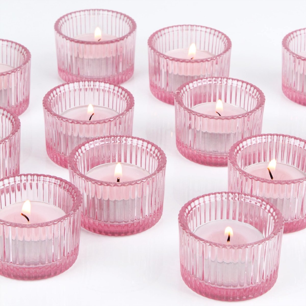 Omgoods - Set van 12 Elegante Glazen Theelichthouders in Roze