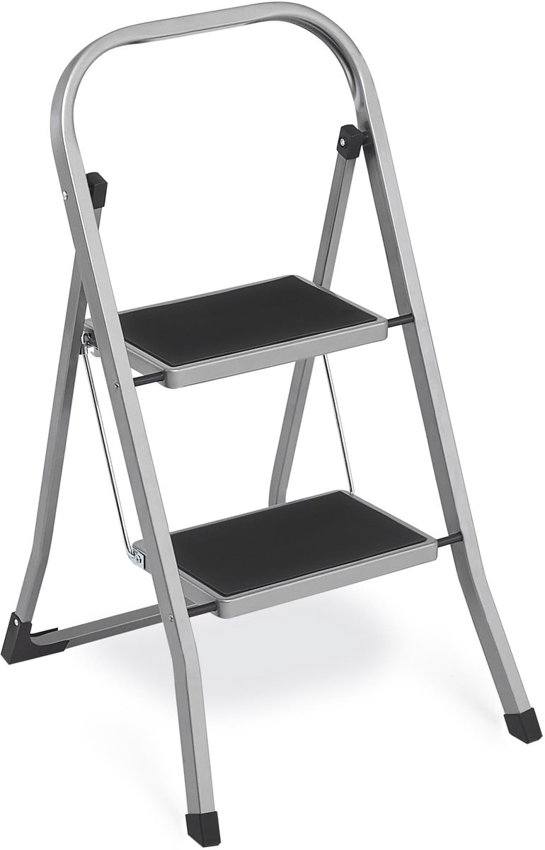 Omgoods - Vouwladder 2-treden met Veiligheidsslot en Ruimtebesparend Ontwerp