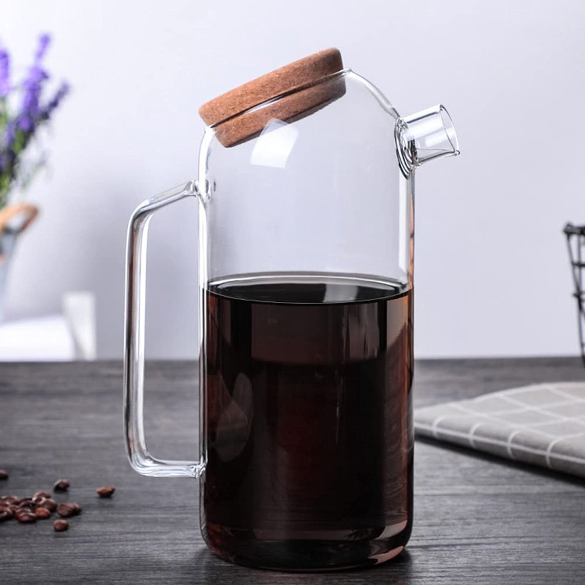 Omgoods - Glazen Decanteerkan met Korken Deksel - 1500ml Voor Dranken