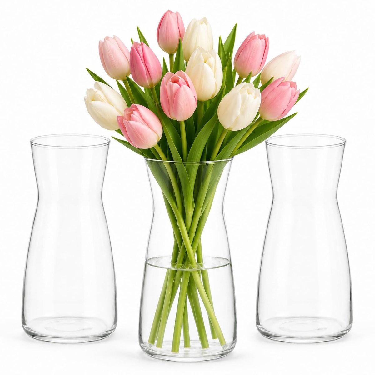 Omgoods - Set van 3 Glazen Vazen voor Bloemen 20cm