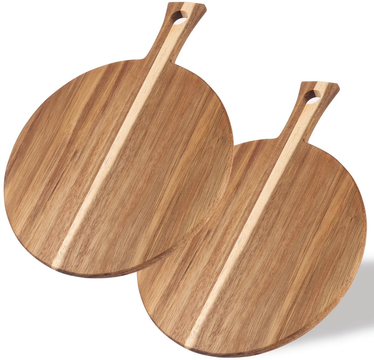 Omgoods- Pizzaplan Set van 2 - Houten Pizzaplan 40 cm - Snijplank met Handvat - Duurzaam Hout - Geschikt voor Pizza/Foccacia - Gemakkelijk te Reinigen