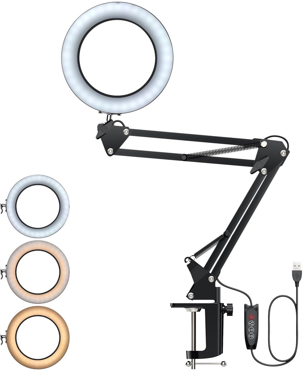 Omgoods - LED Vergrootlamp met Klem - 8x Vergroting, 3 Lichtmodi en Flexibele Arm