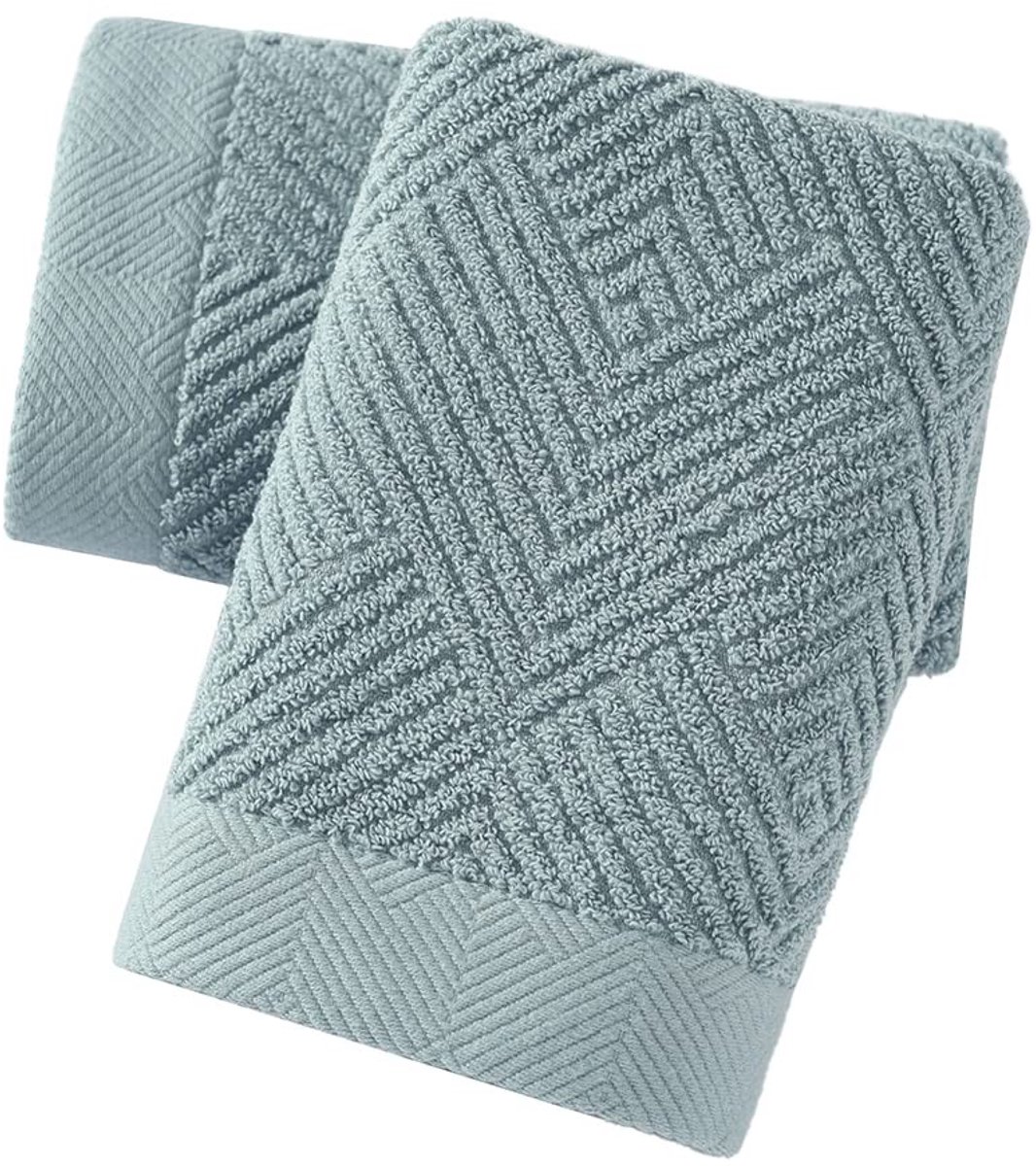 Omgoods - Set van 2 Gestreepte Handdoeken - Saliegroen - 100% Katoen - 30 x 75 cm