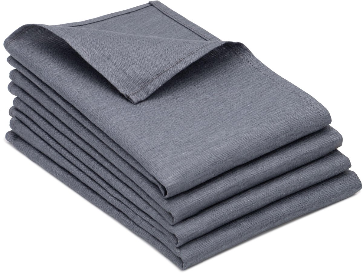 Omgoods - Set van 4 Theedoeken van 100% Linnen, Grijs, 50 x 70 cm