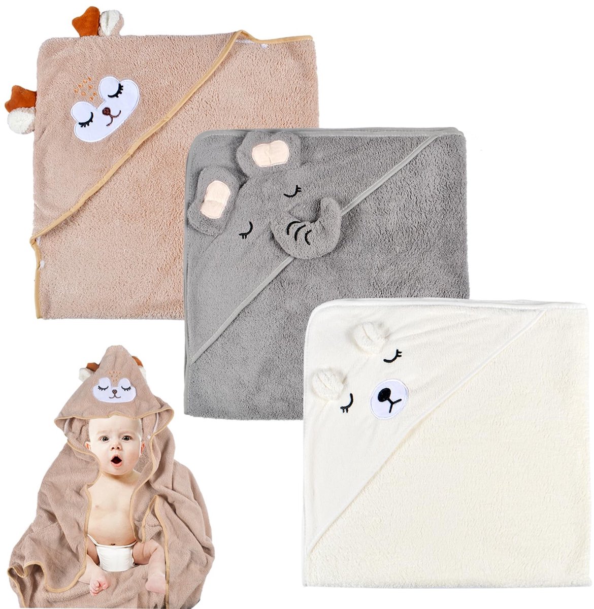 Omgoods - Baby Handdoekenset met Capuchon, 3-delig en Super Absorberend