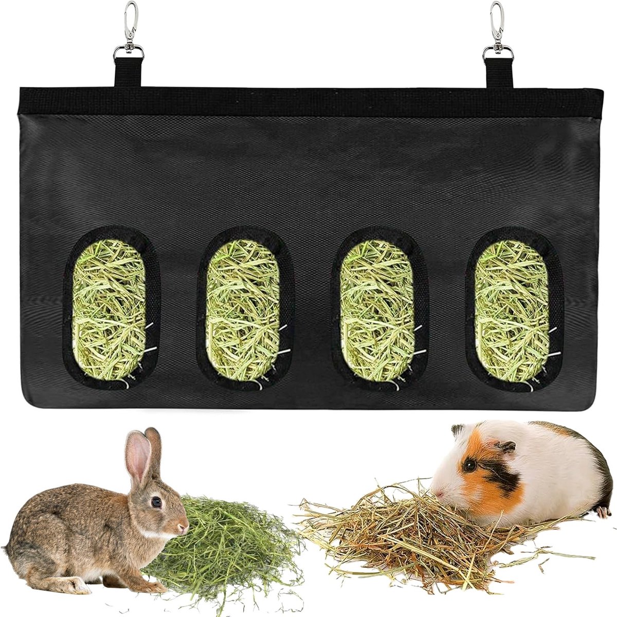 Omgoods- Hooi Feeder Duurzaam - Voederzak - Geschikt voor Konijnen/Cavia's - Automatisch - Zwart - Maat 46 x 28 cm