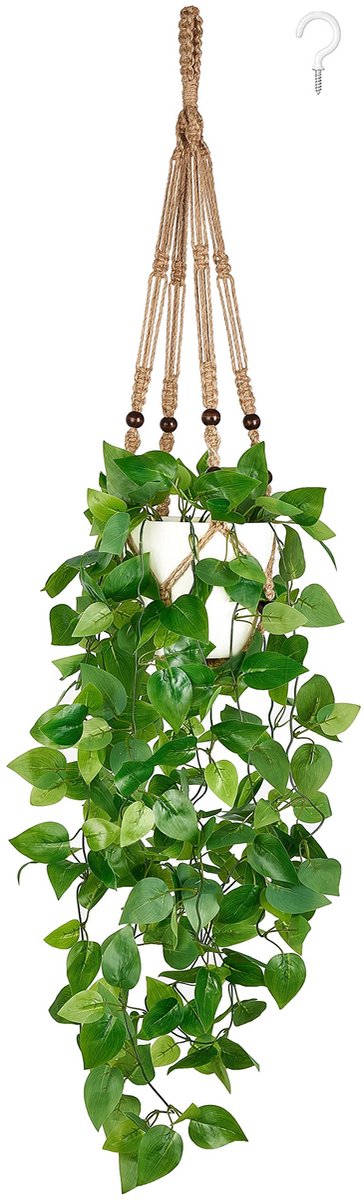 Omgoods - Nep Hangplant met Macrame Hanger en Plastic Pot