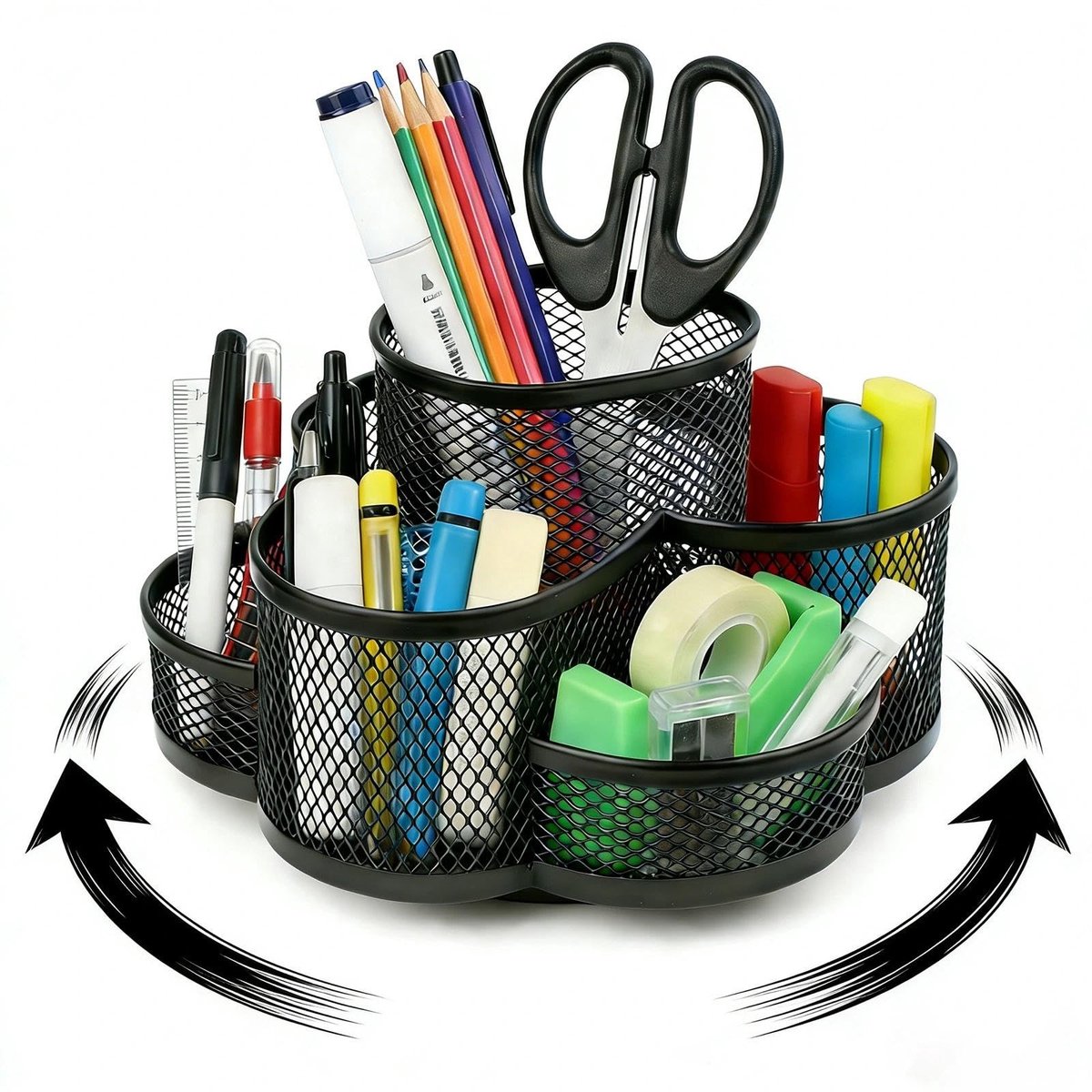 Omgoods - Zwart Rotating Penhouder met 7 Compartimenten