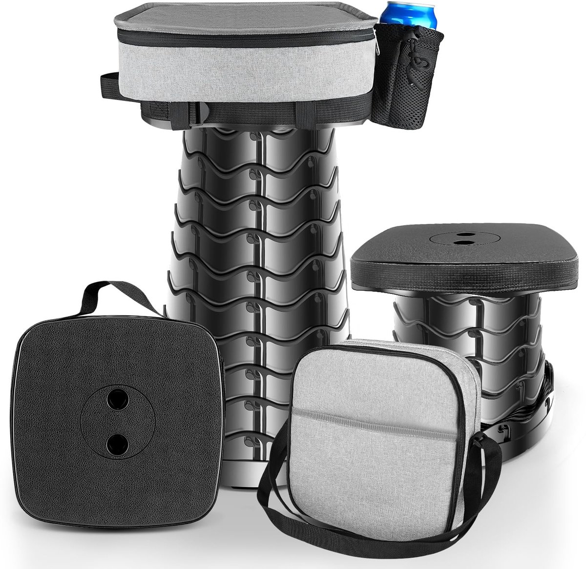 Omgoods - Opvouwbare Campingkruk met Kussen en Drinkhouder - Hoogte Verstelbaar tot 45 cm